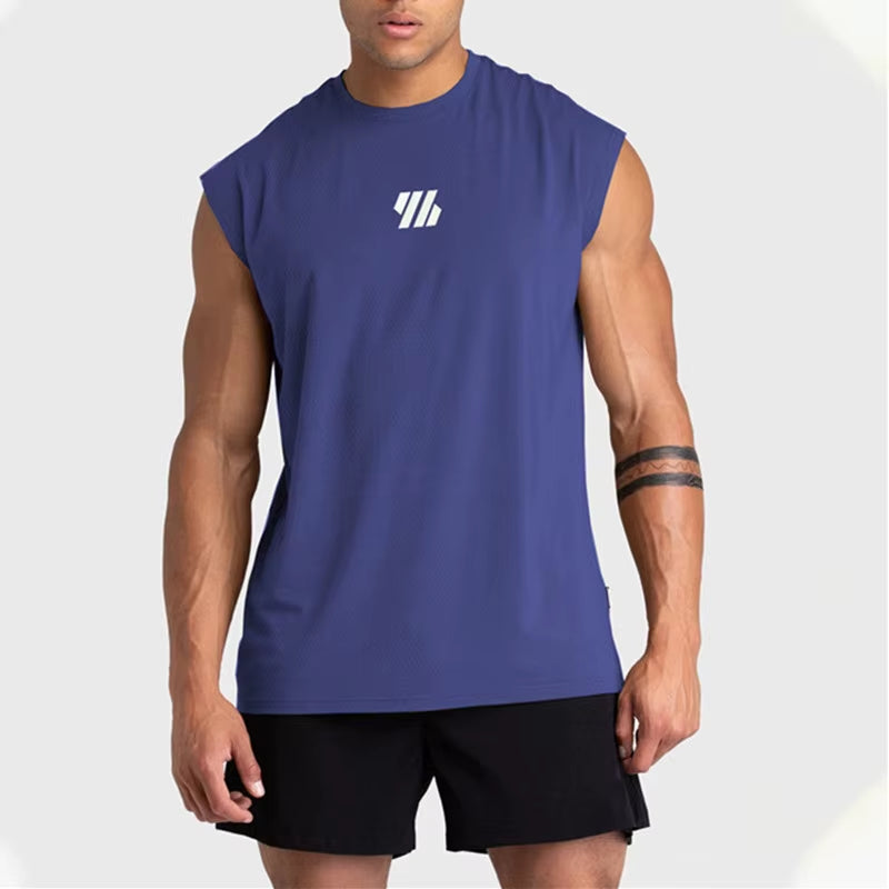 2024 Summer New Gym Vest Men Bodybuilding Sleeveless Sports Tank Top Quick-Drying Mesh Fitness Running Tank Top Men Clothes