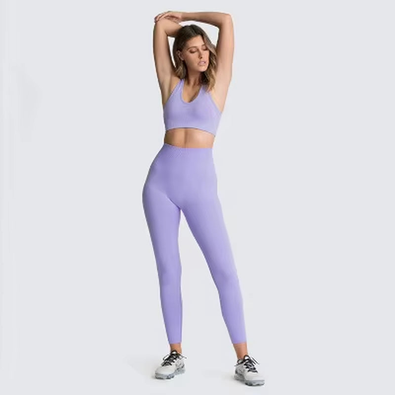 Women'S Seamless Yoga Suit Sportswear Fitness Suit Sports Bra Leggings 2 Piece Sets Gym Clothes Costume for Yoga Female 2023 Hot