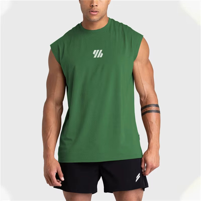 2024 Summer New Gym Vest Men Bodybuilding Sleeveless Sports Tank Top Quick-Drying Mesh Fitness Running Tank Top Men Clothes