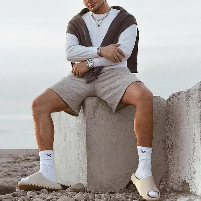 EVELLYHOOTD 7" GSM360 Gray Plain Cotton Sweat Shorts for Men Heavyweight Drawstring Essential Clean Fit Gym Shorts Summer Sweat Shorts M102