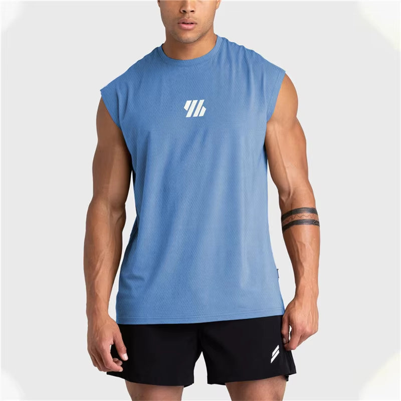 2024 Summer New Gym Vest Men Bodybuilding Sleeveless Sports Tank Top Quick-Drying Mesh Fitness Running Tank Top Men Clothes