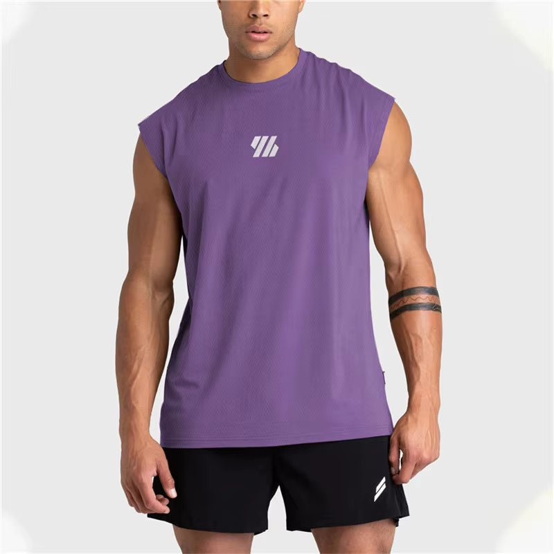 2024 Summer New Gym Vest Men Bodybuilding Sleeveless Sports Tank Top Quick-Drying Mesh Fitness Running Tank Top Men Clothes