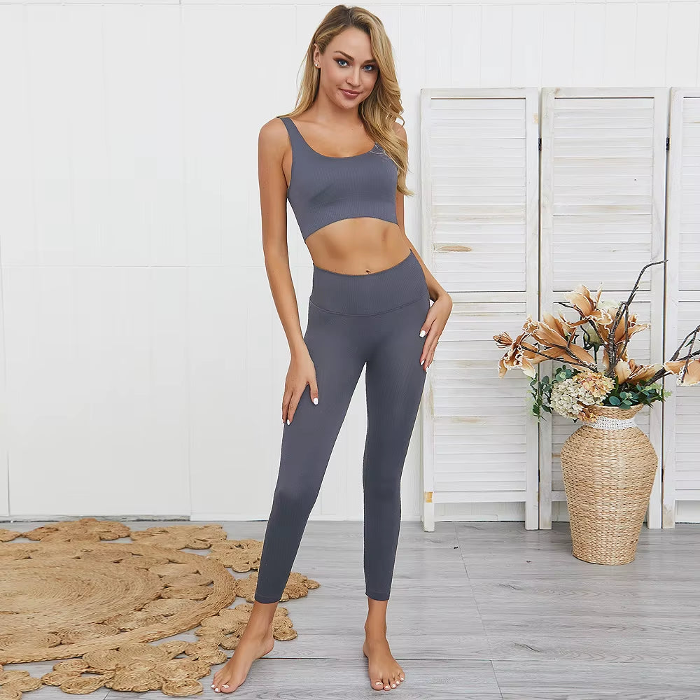 Women'S Seamless Yoga Suit Sportswear Fitness Suit Sports Bra Leggings 2 Piece Sets Gym Clothes Costume for Yoga Female 2023 Hot