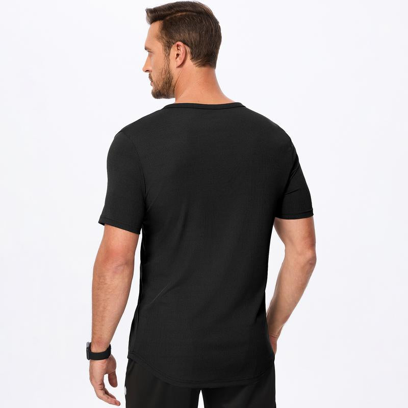 JMIERR Men'S Muscle V-Neck T Shirt Short Sleeve Longline Ribbed Henley Shirt Gym Workout Athletic Tee Shirts