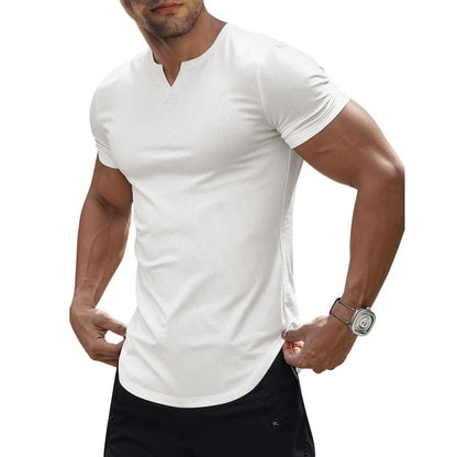 JMIERR Men'S Muscle V-Neck T Shirt Short Sleeve Longline Ribbed Henley Shirt Gym Workout Athletic Tee Shirts