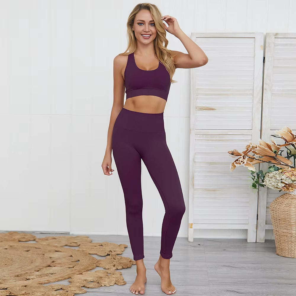 Women'S Seamless Yoga Suit Sportswear Fitness Suit Sports Bra Leggings 2 Piece Sets Gym Clothes Costume for Yoga Female 2023 Hot
