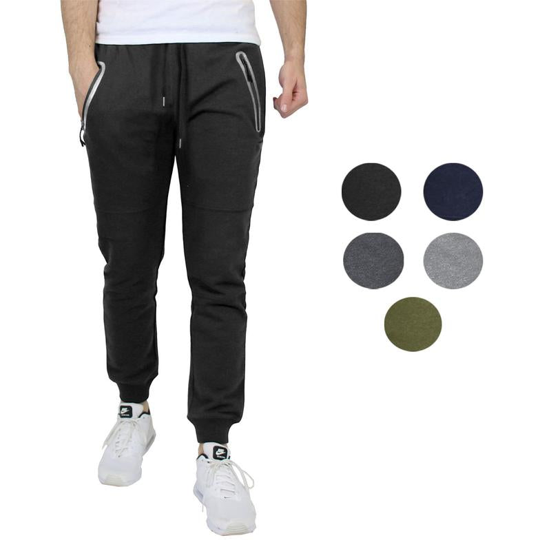 Men'S All Seasons Slim Fit Fleece Jogger Sweatpants with Reflective Zipper Pockets