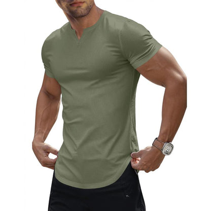 JMIERR Men'S Muscle V-Neck T Shirt Short Sleeve Longline Ribbed Henley Shirt Gym Workout Athletic Tee Shirts