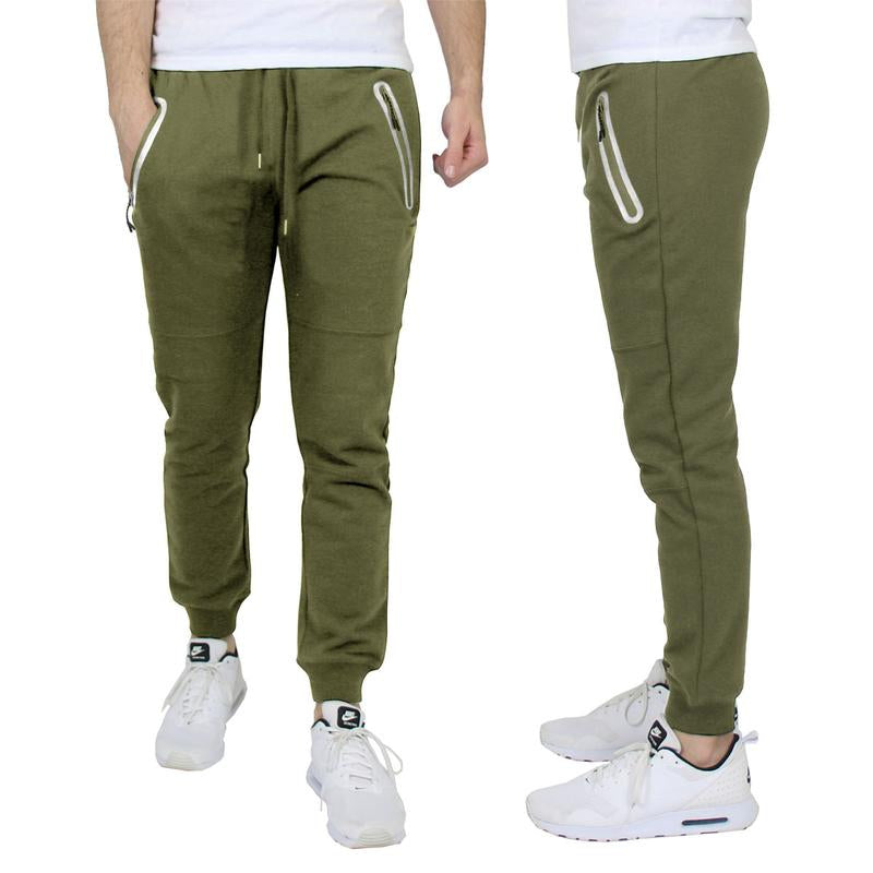 Men'S All Seasons Slim Fit Fleece Jogger Sweatpants with Reflective Zipper Pockets