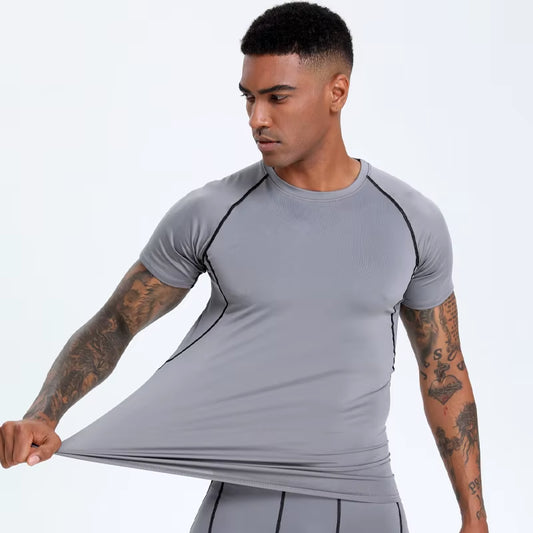 Men'S Compression Top, Active Mid Stretch Breathable Moisture Wicking Workout T-Shirt for Outdoor Sports
