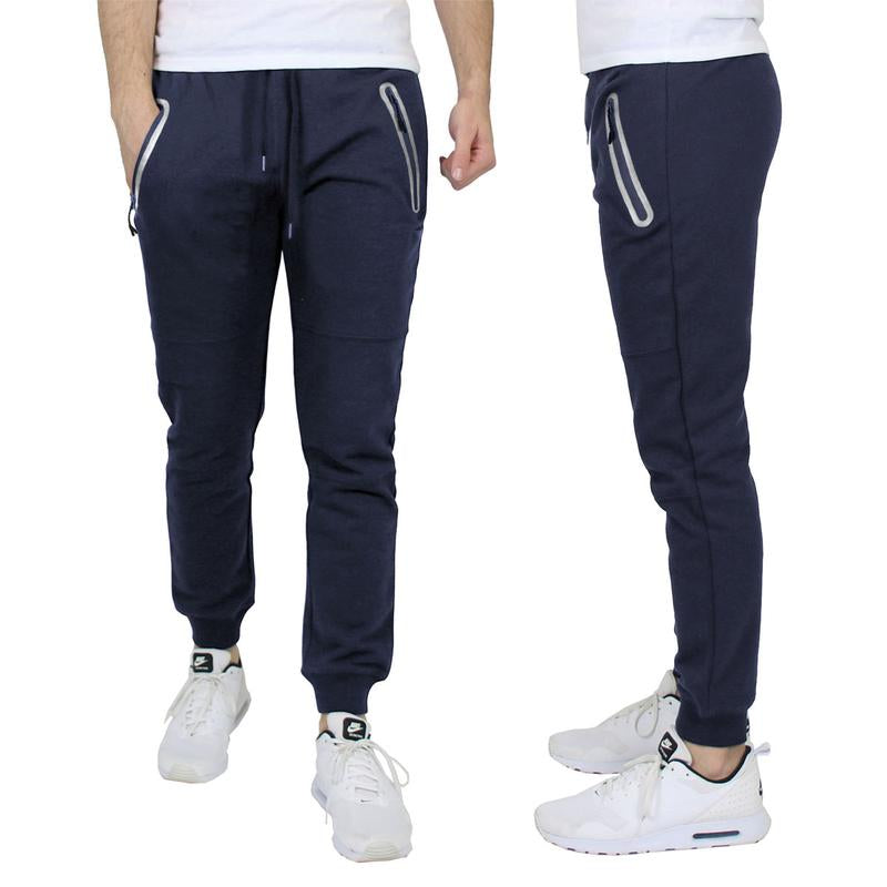 Men'S All Seasons Slim Fit Fleece Jogger Sweatpants with Reflective Zipper Pockets