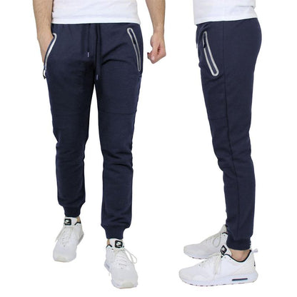 Men'S All Seasons Slim Fit Fleece Jogger Sweatpants with Reflective Zipper Pockets