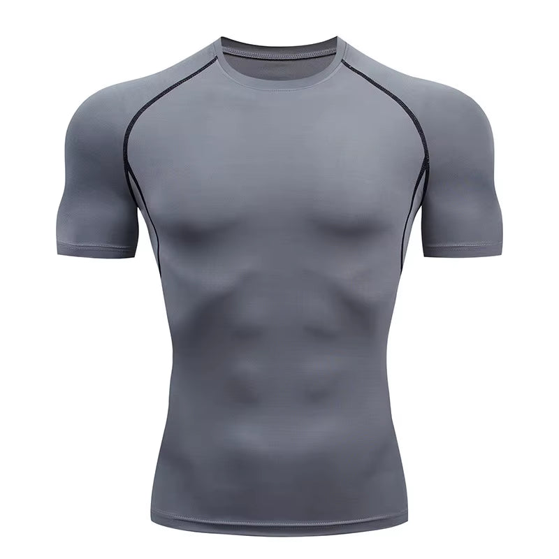 Men'S Compression Top, Active Mid Stretch Breathable Moisture Wicking Workout T-Shirt for Outdoor Sports