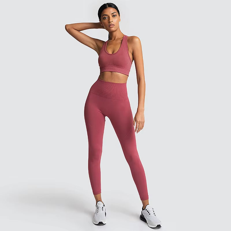 Women'S Seamless Yoga Suit Sportswear Fitness Suit Sports Bra Leggings 2 Piece Sets Gym Clothes Costume for Yoga Female 2023 Hot
