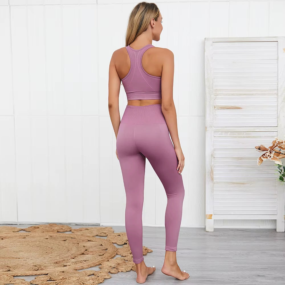 Women'S Seamless Yoga Suit Sportswear Fitness Suit Sports Bra Leggings 2 Piece Sets Gym Clothes Costume for Yoga Female 2023 Hot