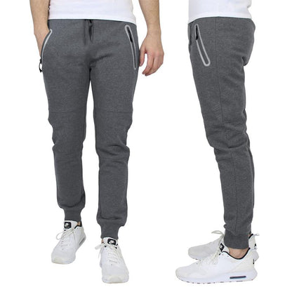Men'S All Seasons Slim Fit Fleece Jogger Sweatpants with Reflective Zipper Pockets