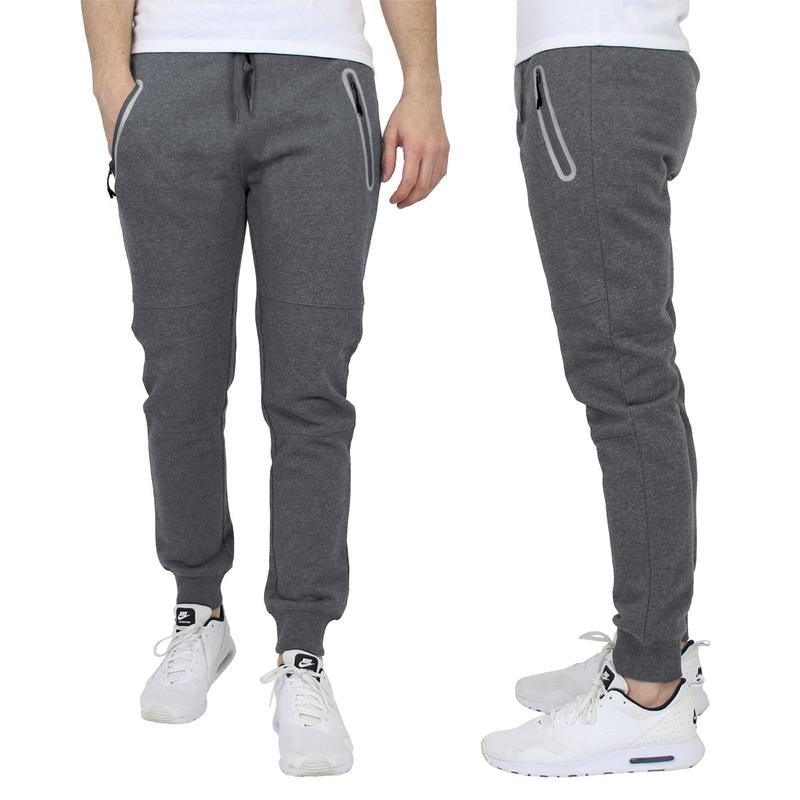 Men'S All Seasons Slim Fit Fleece Jogger Sweatpants with Reflective Zipper Pockets