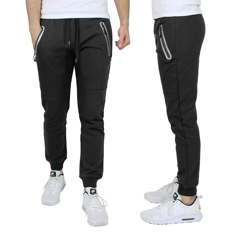 Men'S All Seasons Slim Fit Fleece Jogger Sweatpants with Reflective Zipper Pockets