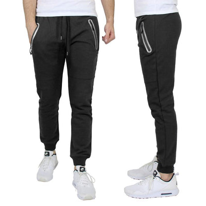 Men'S All Seasons Slim Fit Fleece Jogger Sweatpants with Reflective Zipper Pockets