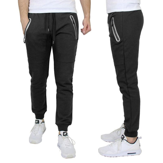 Men'S All Seasons Slim Fit Fleece Jogger Sweatpants with Reflective Zipper Pockets